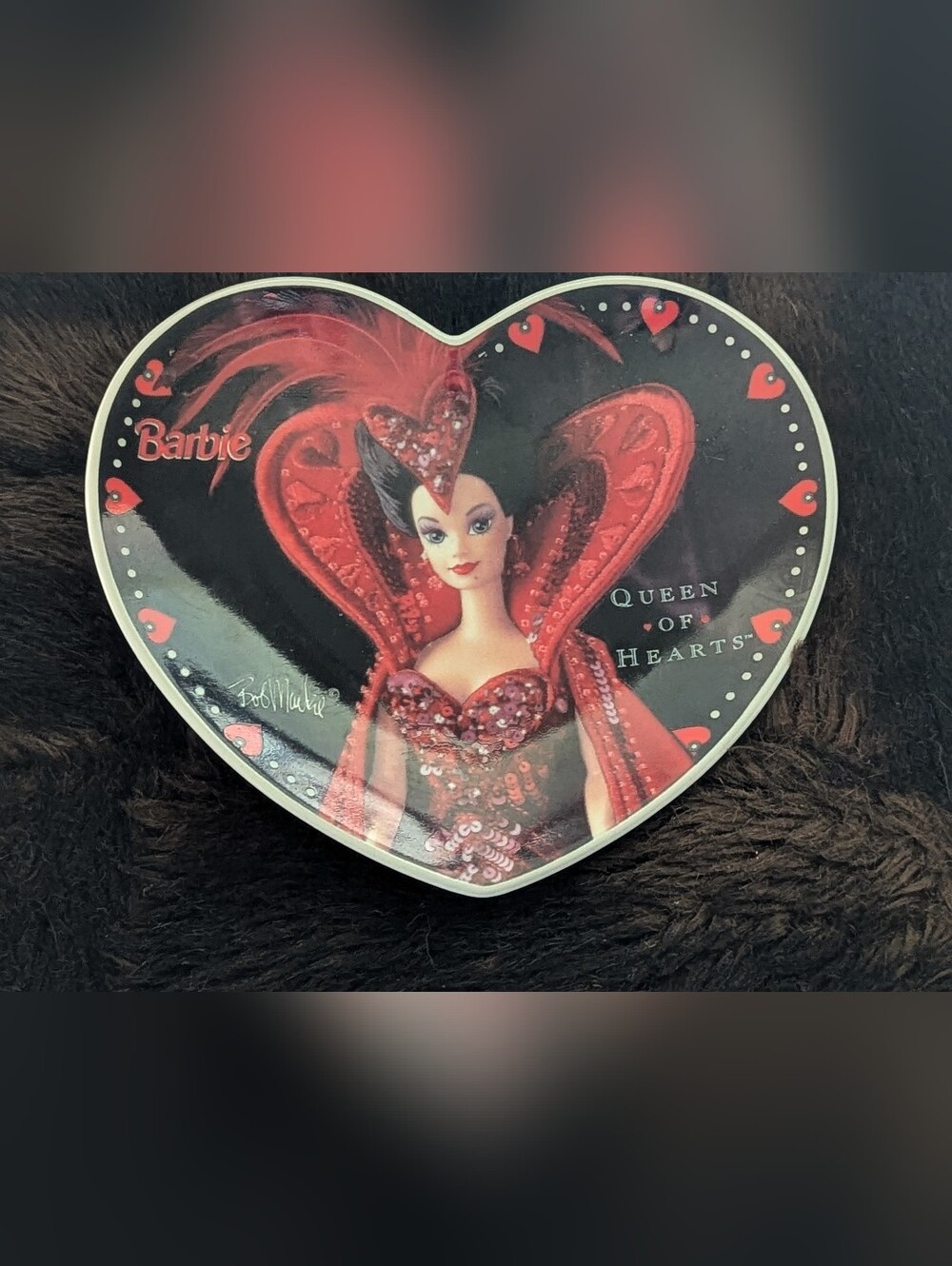 Mattel Barbie Queen of Hearts Heart-Shaped Plate - Red & Black.